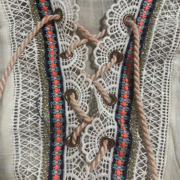 River Island Cream, Grey and Peach Tunic with Tie Front - Picture 5 of 9